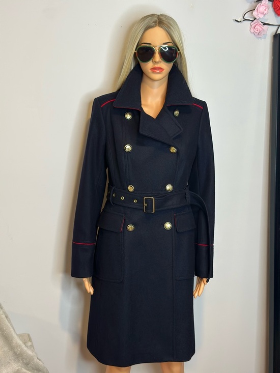 Vince Camuto Jackets & Blazers - Vince Camuto Wool Navy Double-Breasted Trench Coat with Red Trim Sz S like new